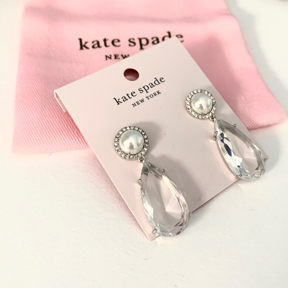 NWT Kate Spade rhodium pearl crystal earrings